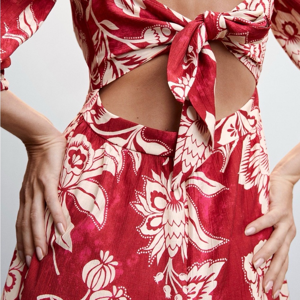 Mango Red and Cream Backless Dress
